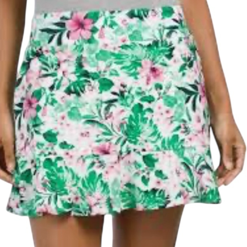 Tommy Bahama Golf Tropical Floral Ruffled Hem Skort Pink Green 15” Skirt Sz S